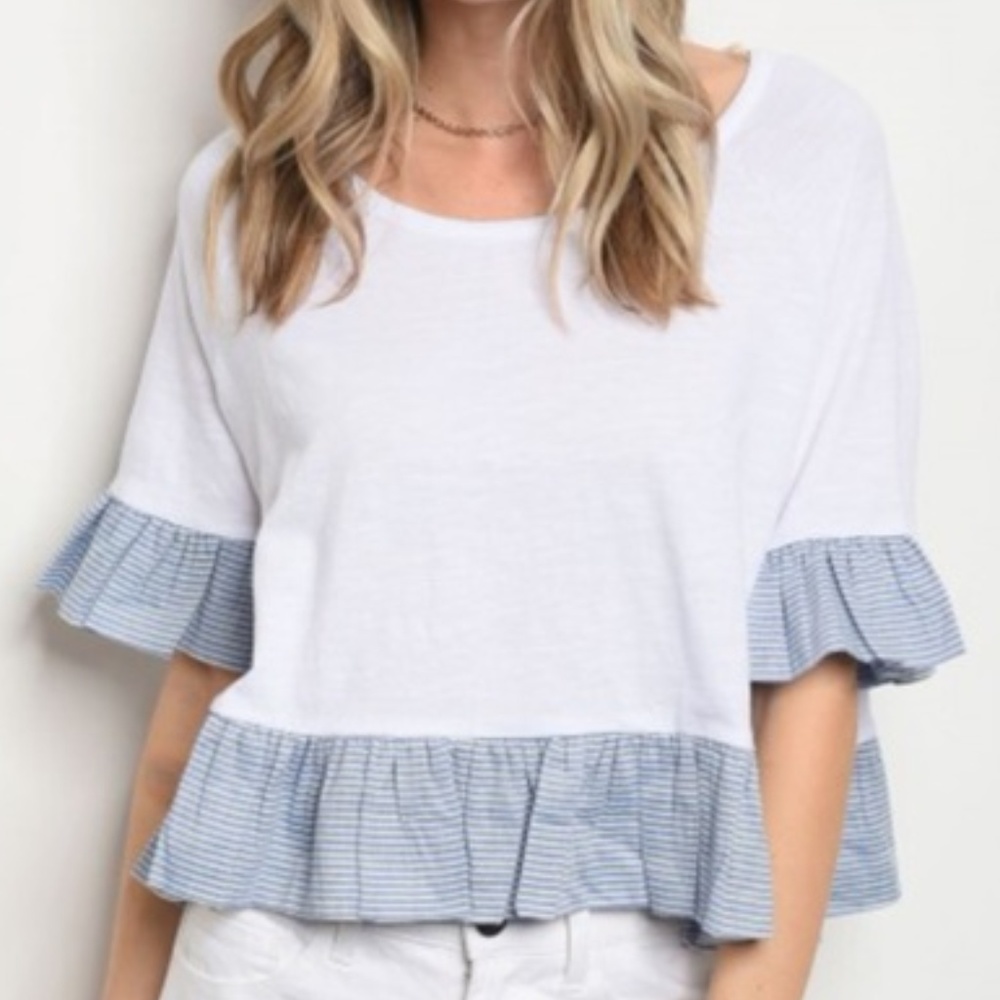 SALE ! NWT Blue Stripe White All Cotton Top S M L